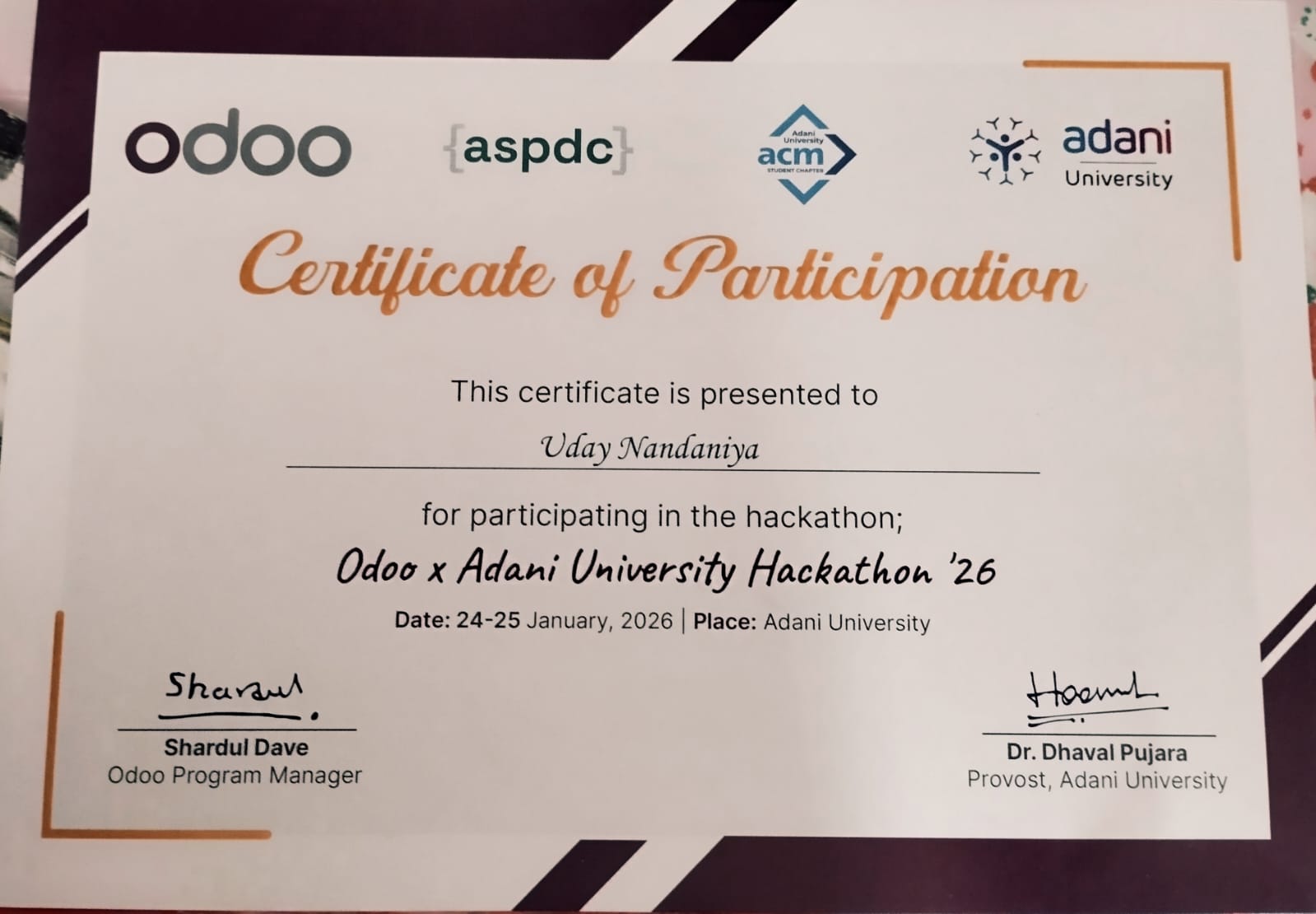 Odoo x Adani University Hackathon 2026